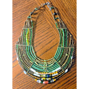 Handmade Green Gold Tribal Necklace Boho